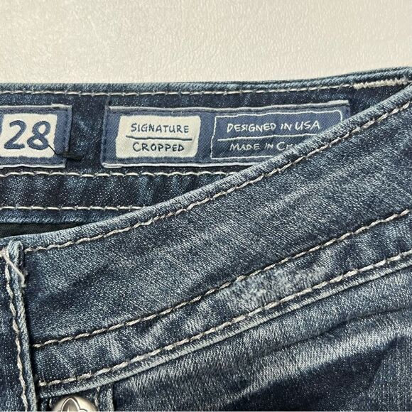 Miss Me | Bedazzled Whispering Effect Factory Distressed Signature Crop Jeans - Picture 6 of 10